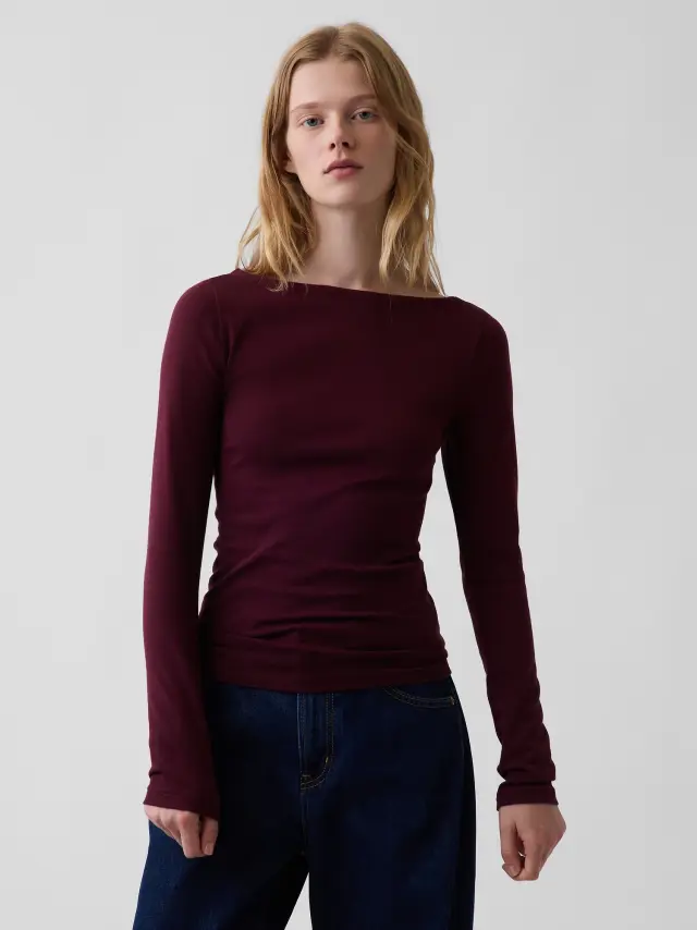 Γυναικεία Μπλούζα με Boatneck Λαιμόκοψη Noir red