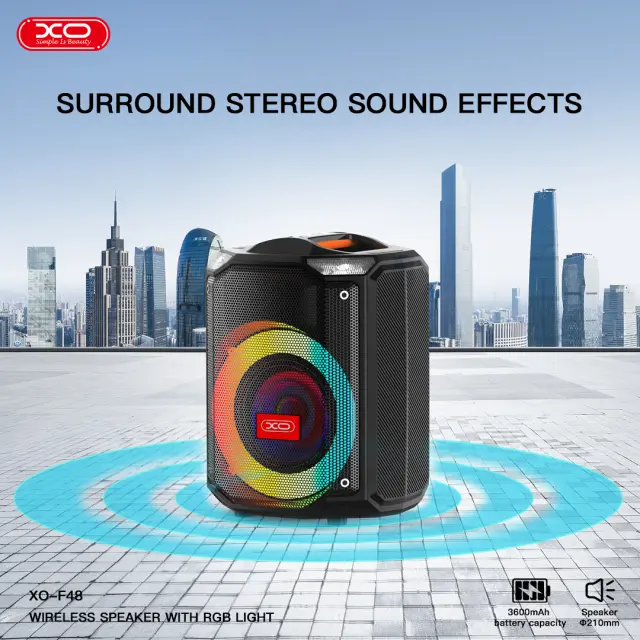 XO F48 Διπλό Bluetooth Ηχείο 40W 8" RGB (με Τηλεχειριστήριο) 16.004.0050 2