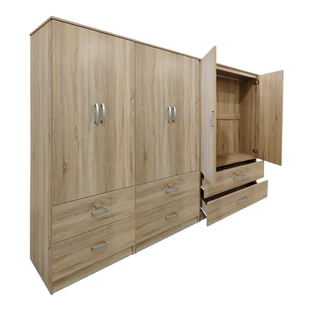 Ντουλάπα εξάφυλλη με συρτάρια Athos pakoworld sonoma 240x42x180εκ 2