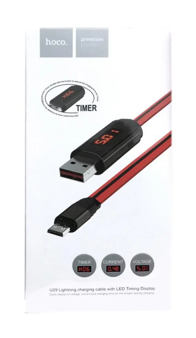 Καλώδιο σύνδεσης Hoco U29 LED Display USB σε Micro-USB Flat 2.0A Fast Charging Κόκκινο 1m 2