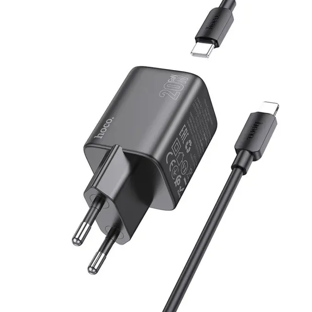Φορτιστής τοίχου HOCO Type C + καλώδιο Type C σε Lightning QC PD 20W N40 μαύρο 2
