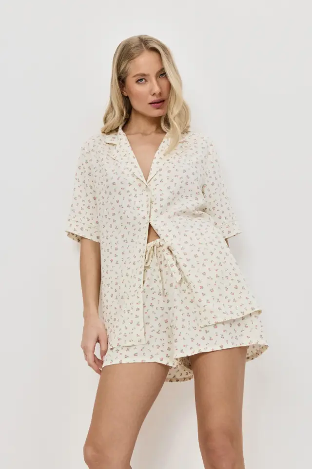 Aruelle Caprielle Pj's Short Πιτζάμα Με Κουμπιά Φλοράλ Κίτρινο - XL 2
