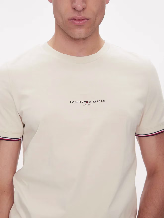 Tommy Hilfiger Μπέζ T-Shirt Με Λογότυπο Στο Κέντρο Μπεζ - XXL 3