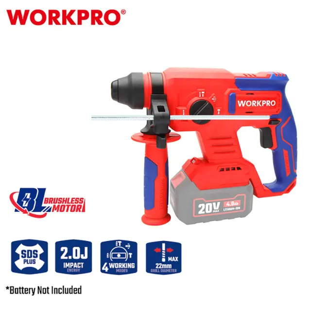 WORKPRO ΕΠΑΝΑΦΟΡΤΙΖΟΜΕΝΟ ΣΚΑΠΤΙΚΟ ΠΕΡΙΣΤΡΟΦΙΚΟ ΠΙΣΤΟΛΕΤΟ SDS PLUS 20V-Li BL SOLO** WP390300 (PROFI)