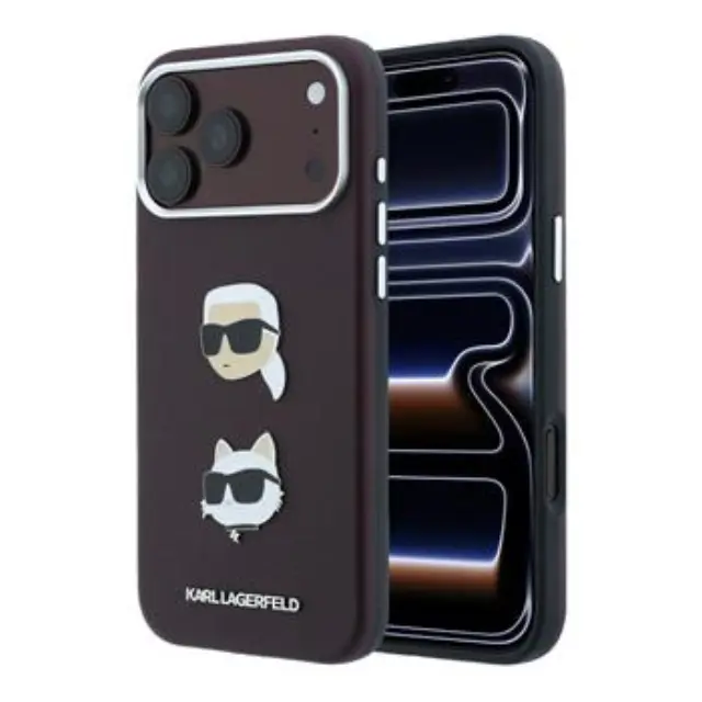Karl Lagerfeld PU Semi Wrap Saffiano K&CH Heads Case for iPhone 18 Pro Burgundy