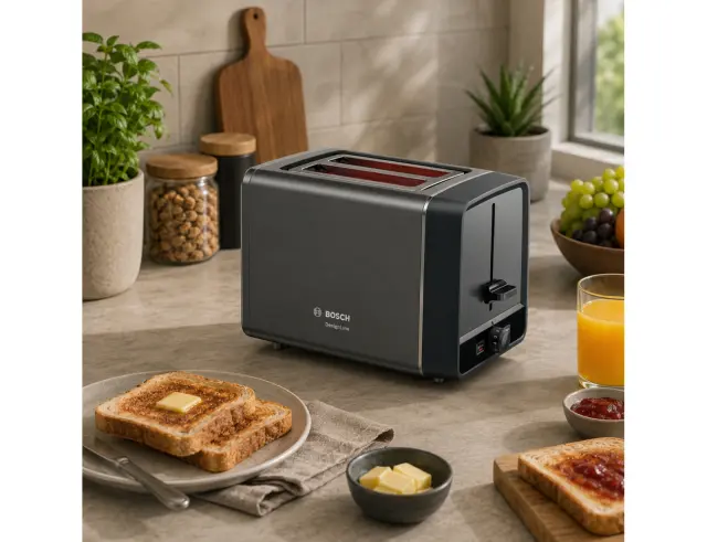 Φρυγανιέρα Bosch DesignLine TAT5P425 με ισχύ 970W και χωρητικότητα 2 φέτες ψωμιού - Grey TAT5P425