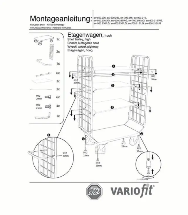 Variofit sw-800.216/AG Τρόλεϊ Μεταφοράς 4 Επιπέδων για Φορτίο Βάρους ως 500kg 3