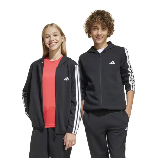 adidas Αθλητική Ζακέτα Φούτερ με Κουκούλα Μαύρη Essentials 3-Stripes - 15-16 χρονών 3