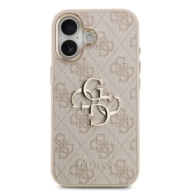 Guess PU Leather 4G Metal Logo Gold Frame Case for iPhone 17 Pink 3