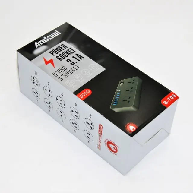 ΠΟΛΥΠΡΙΖΟ 3.1A ΜΕ 3 ΘΕΣΕΙΣ ΣΟΥΚΟ ΚΑΙ 6 ΘΥΡΕΣ USB ANDOWL LI-AN-BT09 2