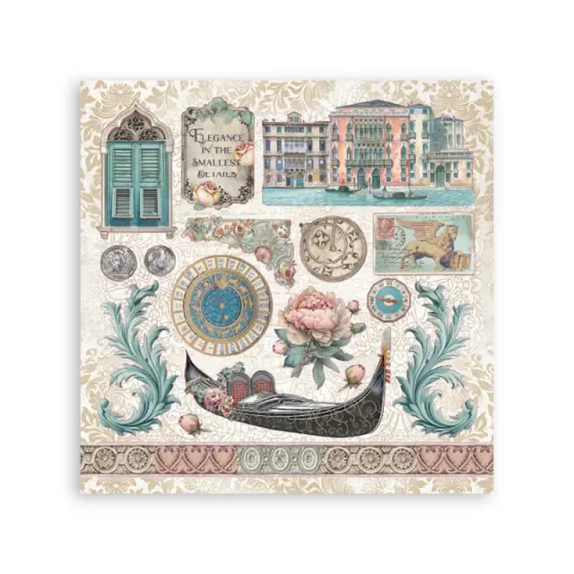 Αυτοκόλλητα 16.5x16.5cm, 4 φύλλα, Venice City of Art, Stamperia 3