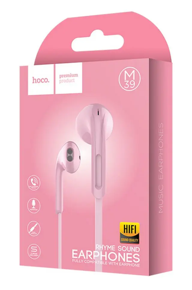 Hands Free Hoco M39 Rhyme Sound Earphones Stereo 3.5mm Ροζ με Μικρόφωνο και Πλήκτρο Λειτουργίας 2