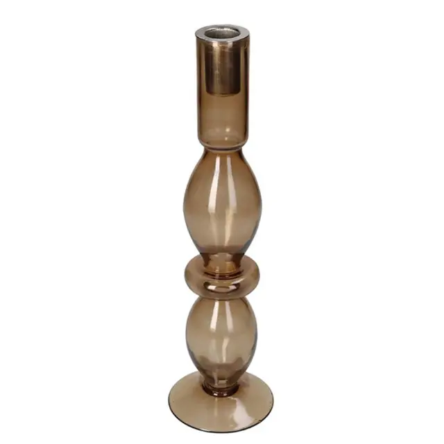 Γυάλινο κηροπήγιο καφέ 30cm Homeguru XET-9437