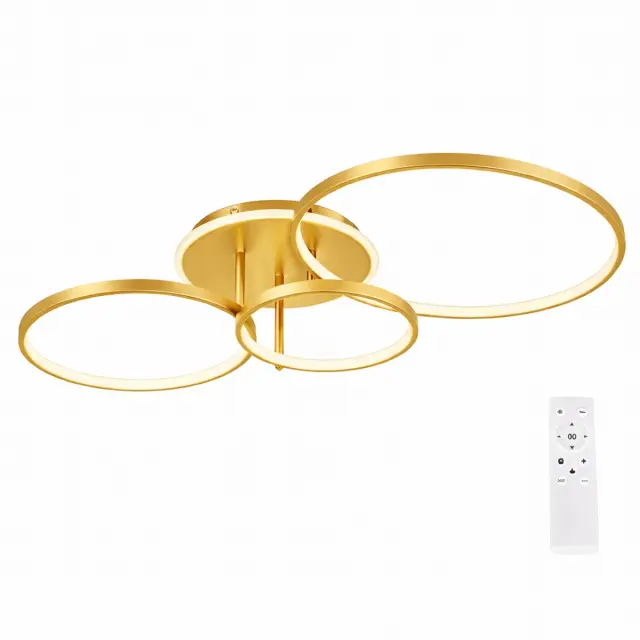 VenCore Elora Gold - Μοντέρνο Φωτιστικό Οροφής Πλαφονιέρα LED 100W Χρυσό Αλουμίνιο με Ρυθμιζόμενο CCT Λευκό - Ημέρας - Θερμό & Χειριστήριο - Μ82 x Π48 x Υ14cm (7741-20030)