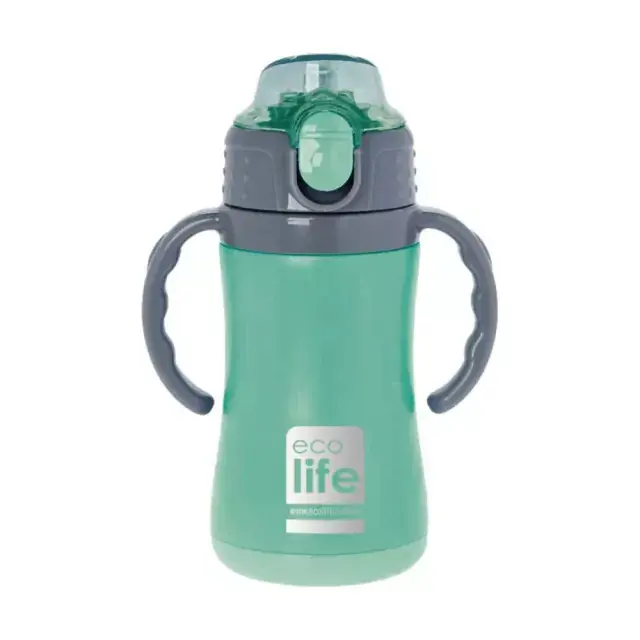 Ecolife Kids Thermos Mint Ανοξείδωτο Παγούρι Θερμός με Καλαμάκι και Χερούλια 300ml