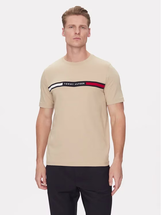 Tommy Hilfiger Μπέζ Κοντομάνικη Μπλούζα Με Λογότυπο Μπεζ