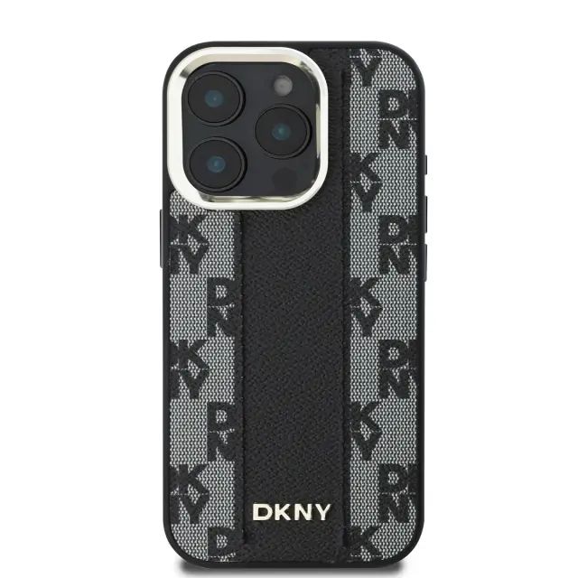 DKNY PU Leather Checkered Pattern Magsafe Case for iPhone 16 Pro Black 2