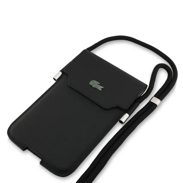 Lacoste PVC Iconic Petit Pique Metal Logo Phone Pouch XL Black 3