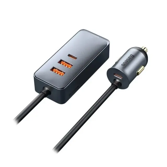 Baseus Φορτιστής Αυτοκινήτου Share Together PPS Multi-port Fast Charge with Extension Cord 2xUSB-A / 2x USB-C 120W Space Gray
