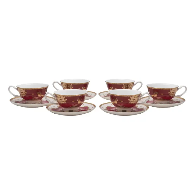 Beauty Home Σετ φλυτζάνια τσαγιού πορσελάνης 12τμχ Eternal Art 7716 Μπορντό