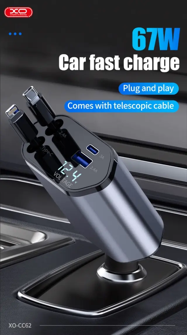 XO CC62 Smart Μεταλλικός 4 σε 1 Retractable Φορτιστής Αυτοκινήτου 16.006.0308 2
