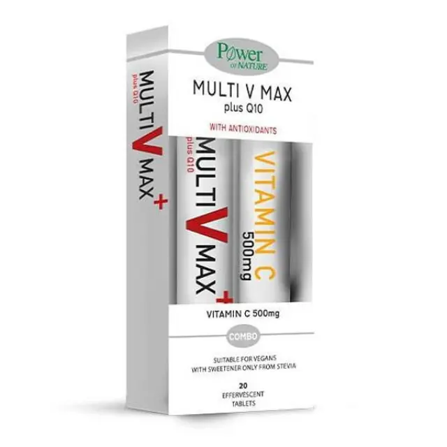 Power Of Nature Multi V Max Plus Q10 20 αναβράζοντα δισκία & Vitamin C 500mg 20 αναβράζοντα δισκία