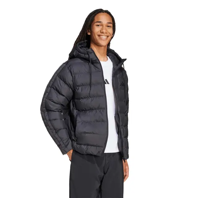 adidas Sportswear Men's Essentials 3Stripes Synthetic Down Hooded Jacket Μαύρο KE8328 (adidas Sportswear) - Small 3