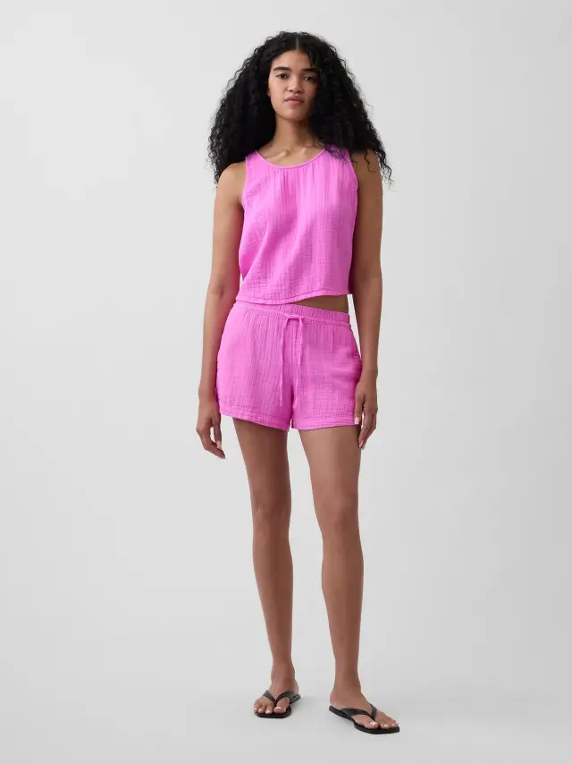 Γυναικείο Mid Rise Σορτς 4" από βαμβακερή γάζα Neon pink glow