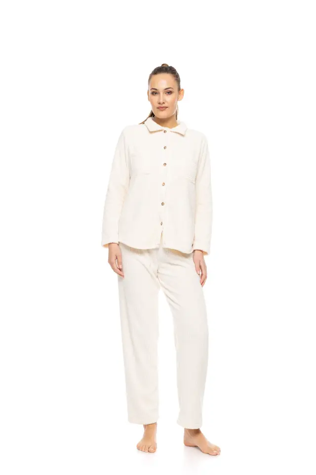 W1878 - White - PYJAMA FLEECE STRIPE - S