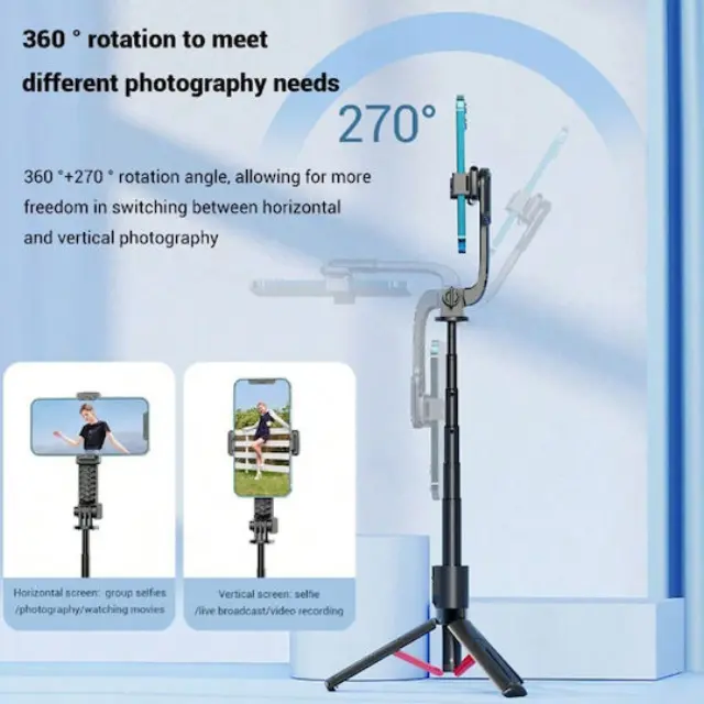 Selfie Stick Μεταλλικο K26 Τρίποδο Κινητού με Bluetooth εως 90cm με χειριστηριο Μαύρο 3