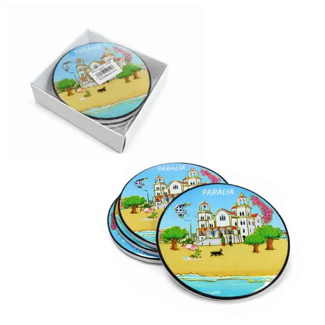 Σετ Σουβέρ Ελλάδα Παραλία Στρογγυλά - Greece Paralia Round Coasters 026069