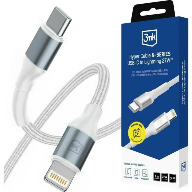 3mk® - N-SERIES Hyper Καλώδιο USB-C σε Lightning 27W 1m/White.