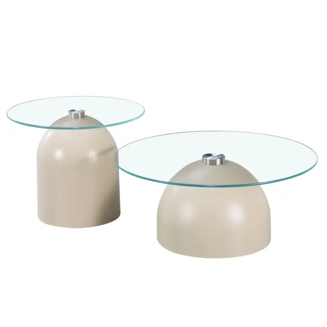 Τραπέζια σαλονιού Barel pakoworld σετ 2τεμ μέταλλο cappuccino- clear glass 2