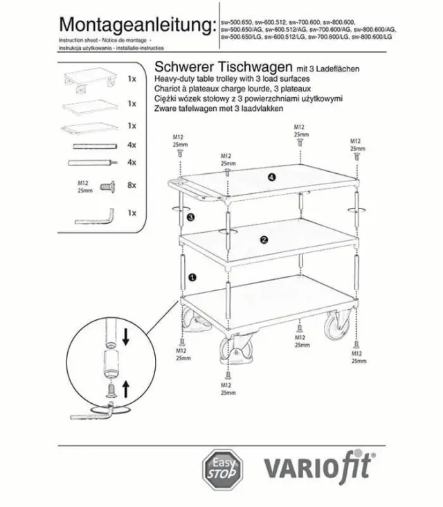 Variofit sw-500.650/AG Τρόλεϊ Βαρέως Τύπου 3 Επιπέδων για Φορτίο Βάρους ως 400kg 2