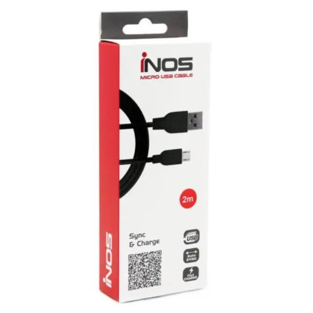 Καλώδιο Σύνδεσης USB 2.0 inos USB A σε Micro USB 10W 2m Μαύρο N24451