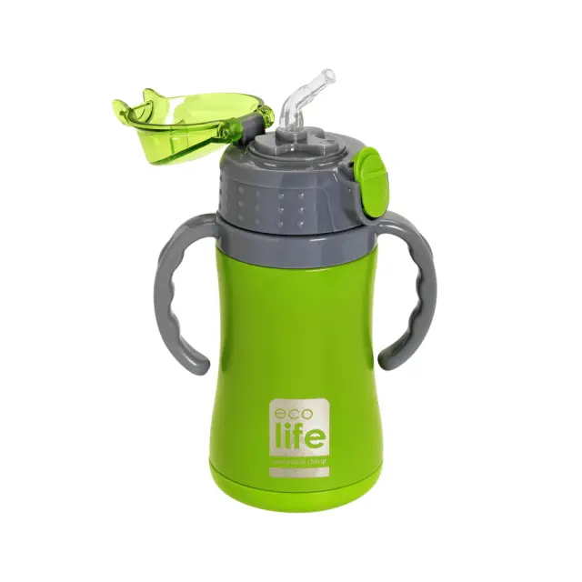 Ecolife Ανοξείδωτο Παγούρι Θερμός με Εσωτερικό Καλαμάκι 300ml Green 33-BO-2992 2