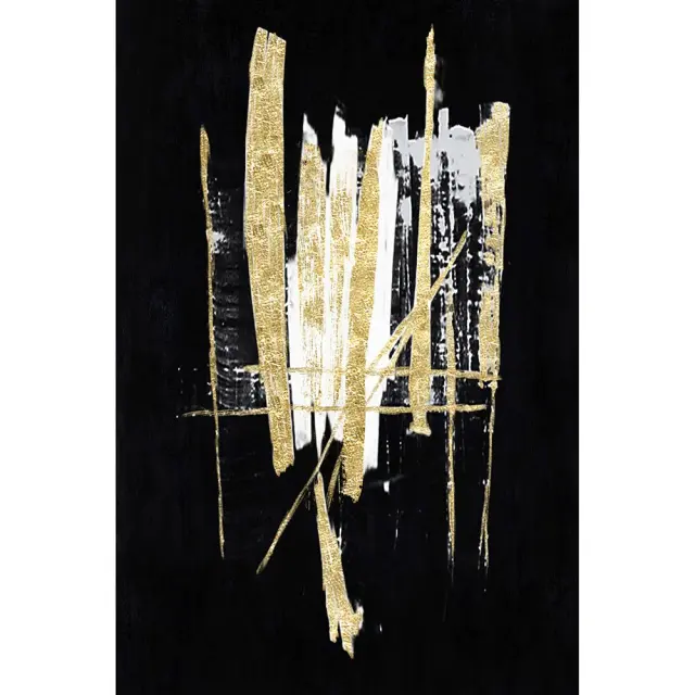 Πίνακας 82x122cm μαύρος με χρυσές/λευκές γραμμές Ελαιογραφία σε καμβά με κορνίζα Iliadis 76471