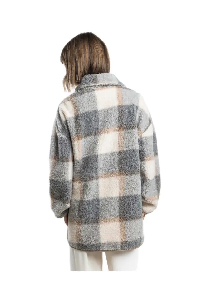 Admas γυναικεία μακριά καρό ζακέτα teddy fleece ADM-67413-226-1 2