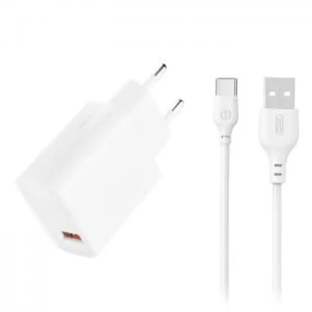 Universal φορτιστής USB-A, 18W και αποσπώμενο καλώδιο USB type-C σε λευκό χρώμα 2
