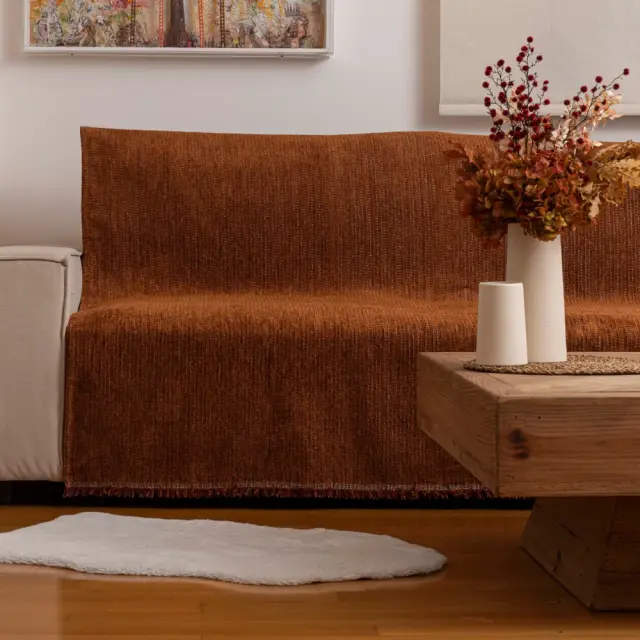 Ριχτάρι Σενίλ Πολυθρόνας Velvet Κάμελ 180 x 180 cm Κάμελ 180 x 180 cm 2