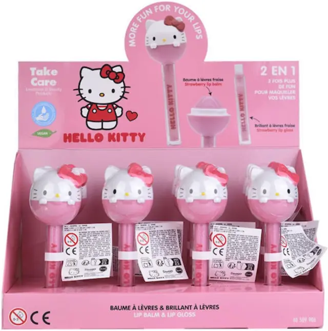 Hello Kitty Lip Balm Ενυδάτωσης 5,5g & Lip Gloss 1.2ml Lollipop Φράουλα (Unipap)