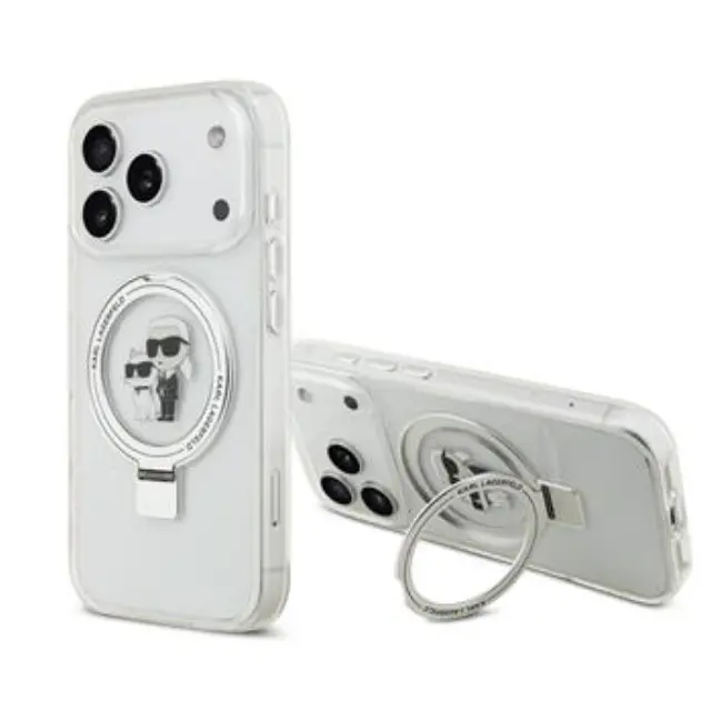 Karl Lagerfeld Ringstand Karl and Choupette MagSafe Case for iPhone 17 Pro White
