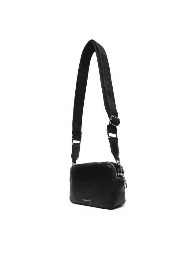 Calvin Klein Γυναικεία Μικρή Τσάντα Χειρός Webbing Double Strap Camera Bag Μαύρη 3