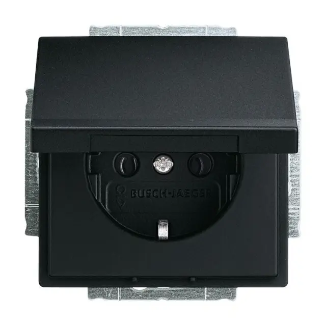 20 EUK-885 Socket insert Protective Contact (SCHUKO) with Hinged Lid black matt - 63x63