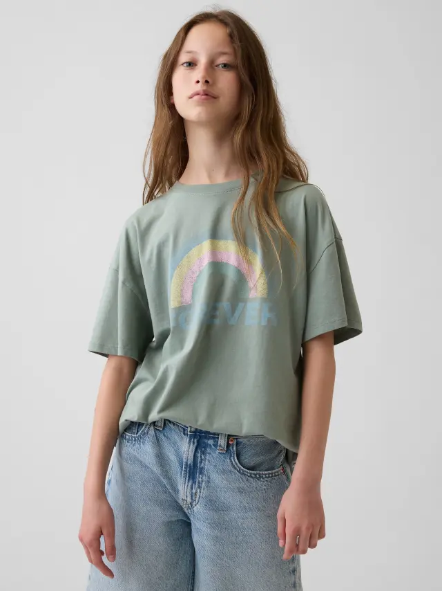 Παιδική Μπλούζα Τουνίκ Oversized με Σχέδια Sage green