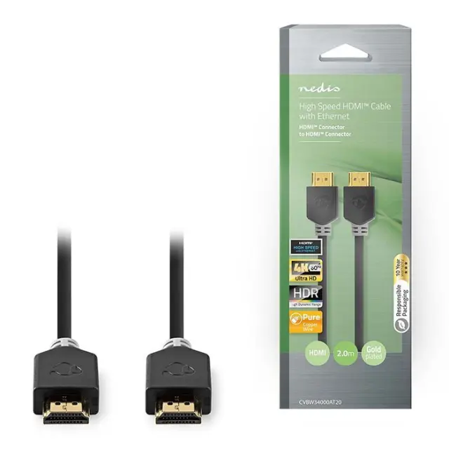 Καλώδιο Premium High speed HDMI with Ethernet, HDMI αρσ. - HDMI αρσ. 2.00m.