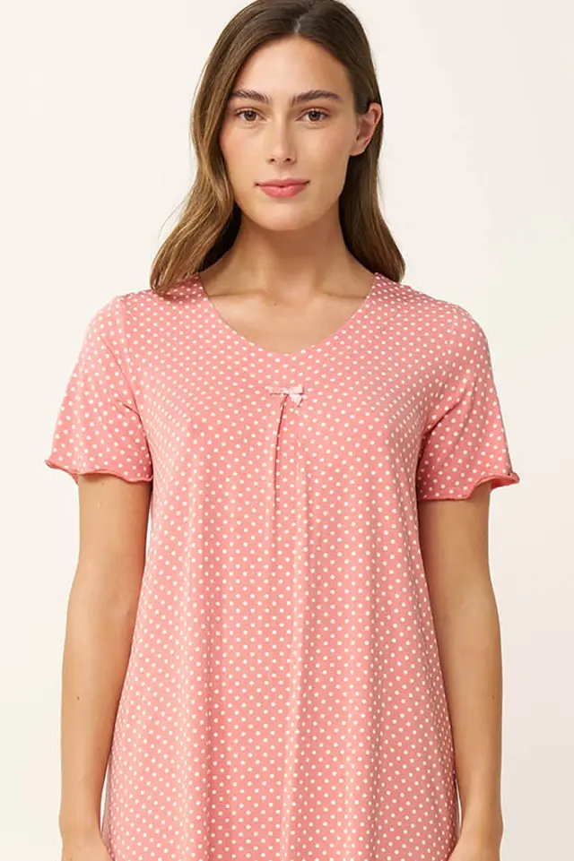 Καλοκαιρινό Νυχτικό Micromodal με Πιέτα Vamp 24065 PINK TAN 2