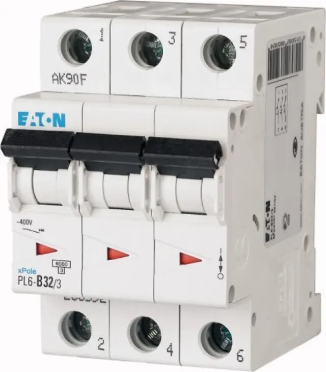 PL6-C32/3 Miniature circuit breaker (MCB), 32 A, 3p, characteristic: C