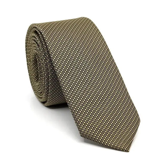 Γραβάτα Microfiber σε Χρυσαφί Μοτίβο Σετ με Μαντηλάκι 3