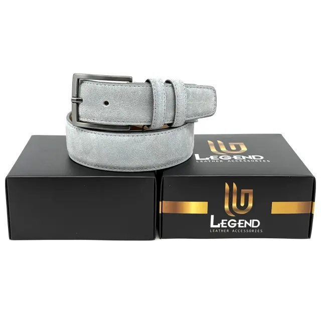 Γκρι Δερμάτινη Ζώνη Nubuck Suede Ice 3,5 cm 2